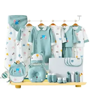 27Pcs Newborn Baby Boy Gift Set 0-3M 100% Cotton Sage Green Essentials w Hats Bibs Mittens Ultimate Baby Shower Gift Complete Set for Newborns