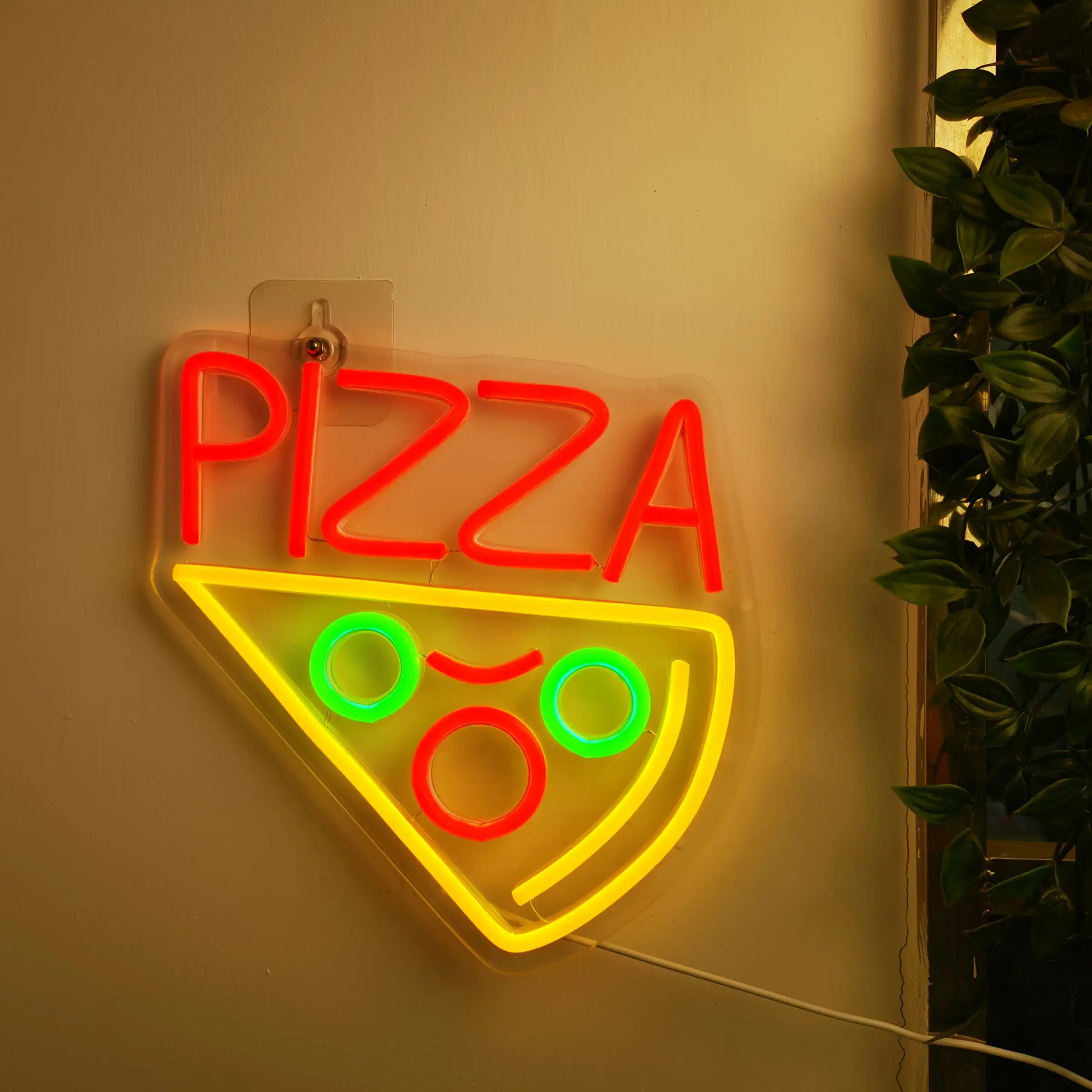Pizza LED Neon Sign - USB Powered Wall Decor with Realistic Pizza Design, Red & Green Lights for Pizzeria, Restaurant, Kitchen, Party, and Home Decoration, Neon Signs for Wall Decor