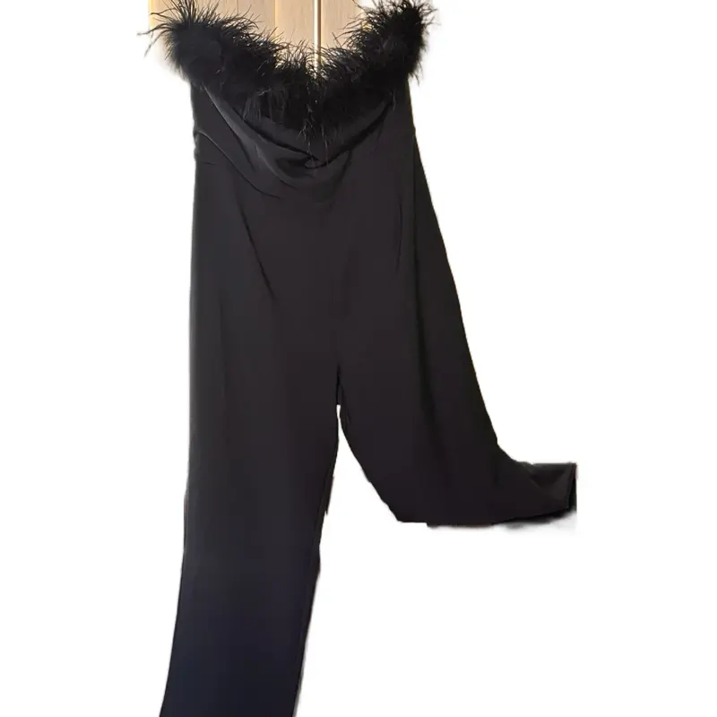 Gibson Latimer Sleeveless Jumpsuit, Black Color with Feather Detail, Size 18W, Womenswear