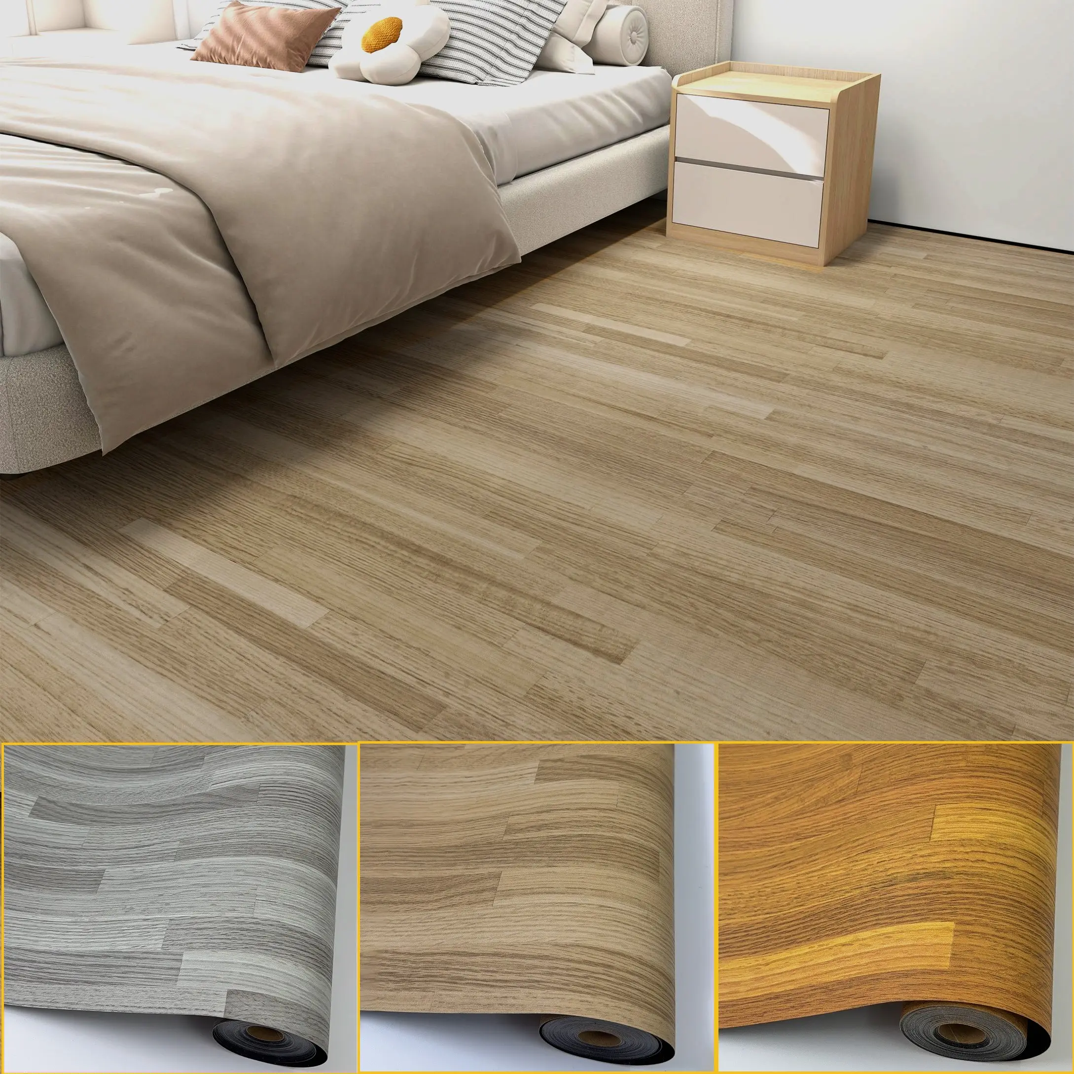 1 Roll Light Natural Wood Grain Self-Adhesive Floor Sticker, 40cm(15.7in) Width Waterproof Anti-Slip Vinyl Flooring, Removable Cuttable for Living Room, Bedroom, Home Decor, Non Slip Flooring