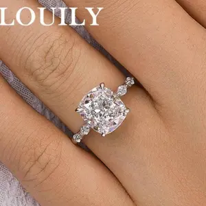 Louily Jewelry 3.0Ct Cushion Cut Enagement Ring,5A Cubic Zirconia CZ Sterling Silver Promise Ring,Elegant Wedding Ring Accessory