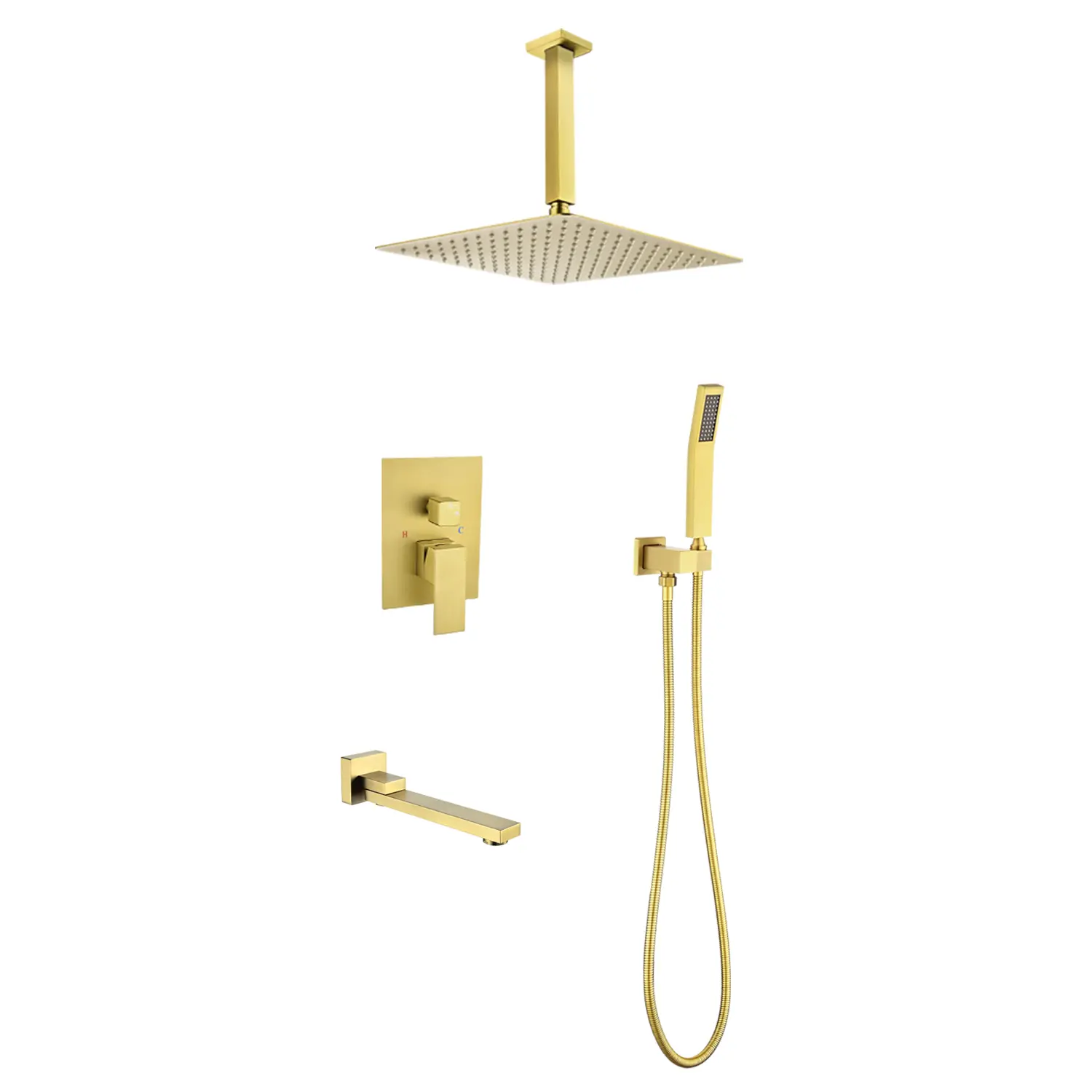 Shower System Combo with 16 Inch Rainfall Shower Head, Handheld Shower, and Tub Spout, Wall Mounted Bathroom Shower Set, Chrome Finish, Complete Shower Kit for Master Bath, Guest Bath, and Remodel, Bathroom Shower Door for Bathtub