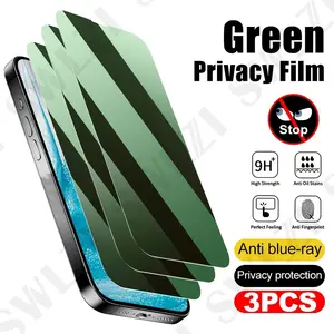 3 pack Green light Privacy Screen Protectors compatible with iPhone 17/16/15/14/13/12/11 Pro Max/Pro/16/15/14 Plus/17 Air/16e/Xs Max/XR/XS/X,9H Hardness Ultra HD/anti-scratch/anti-Fingerprint,Full Coverage,to Eye-Friendly, Accessories