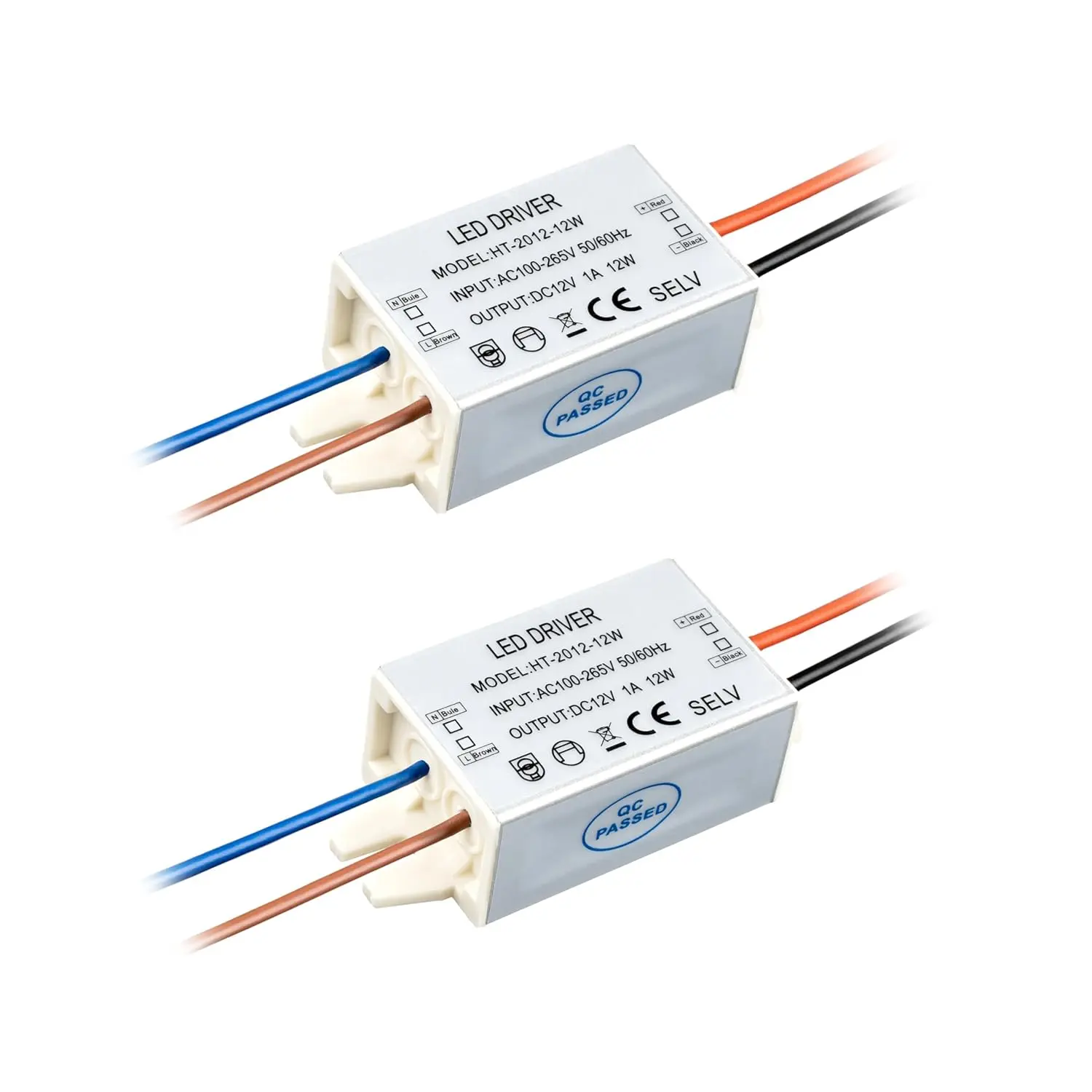 DC12V Power Supply 12W LED Driver, 120VAC to 12VDC,2-Pack