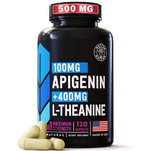 Apigenin with L Theanine supplement - 500mg - Apigenin Supplement for Sleep, Relaxation & Mood - Powerful Bioflavonoid & Antioxidants Found in Chamomile Tea - 120 Vegan caps. NON- GMO. Made in USA