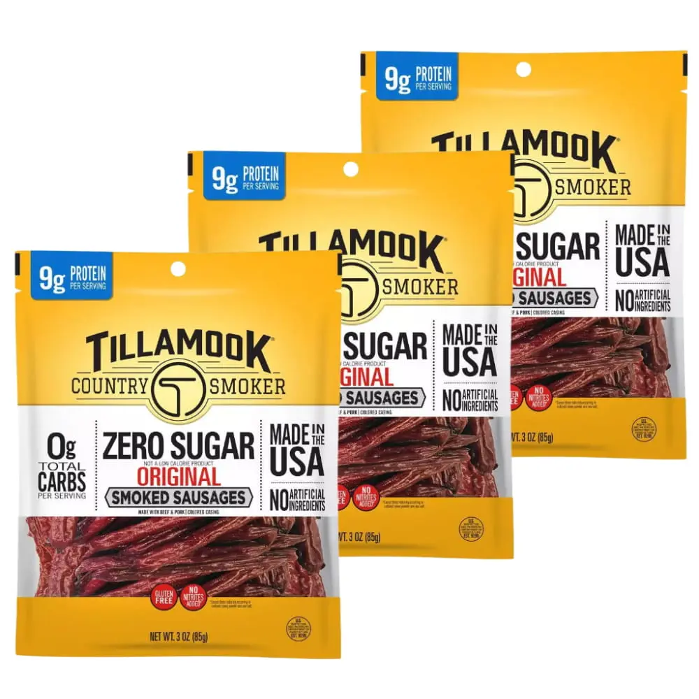 Tillamook Country Smoker 0 Sugar Original Smoked Sausage Sticks, 3oz (2-Pack)