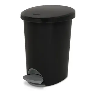 Black Plastic 2.6 Gallon Trash Can, Bathroom Use, Compact Design, Easy Opening Smooth