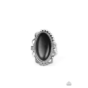 Open Range - Black Stone Silver Ring - Paparazzi