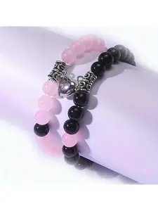 2Pcs Heart-To-Heart Attraction Couple Bracelet Female, Niche Design Sense Ins Magnet Bracelet Set Cross-Border Jewelry, Magnetic Bracelet, Love Bracelet，Perfect Gift For Best Friend Or Valentine's Day,Mom,Mother,Mother's Day,Gif