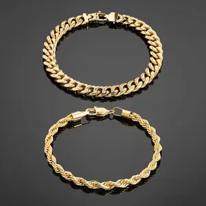 Cuban 8mm + Rope 5mm Bracelet Stack - Gold RG320+RG322