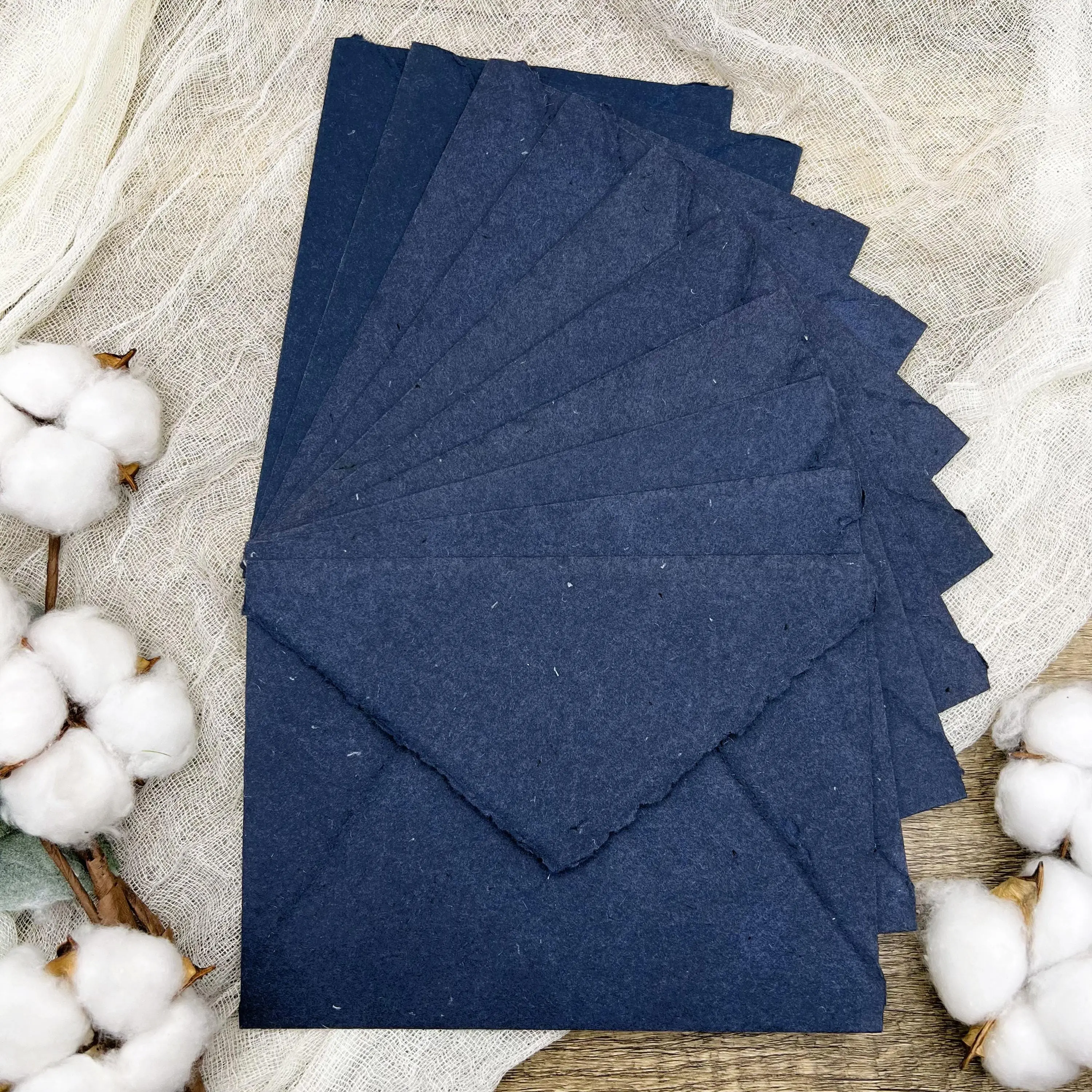 Navy Handmade Cotton Envelopes (Set of 10)