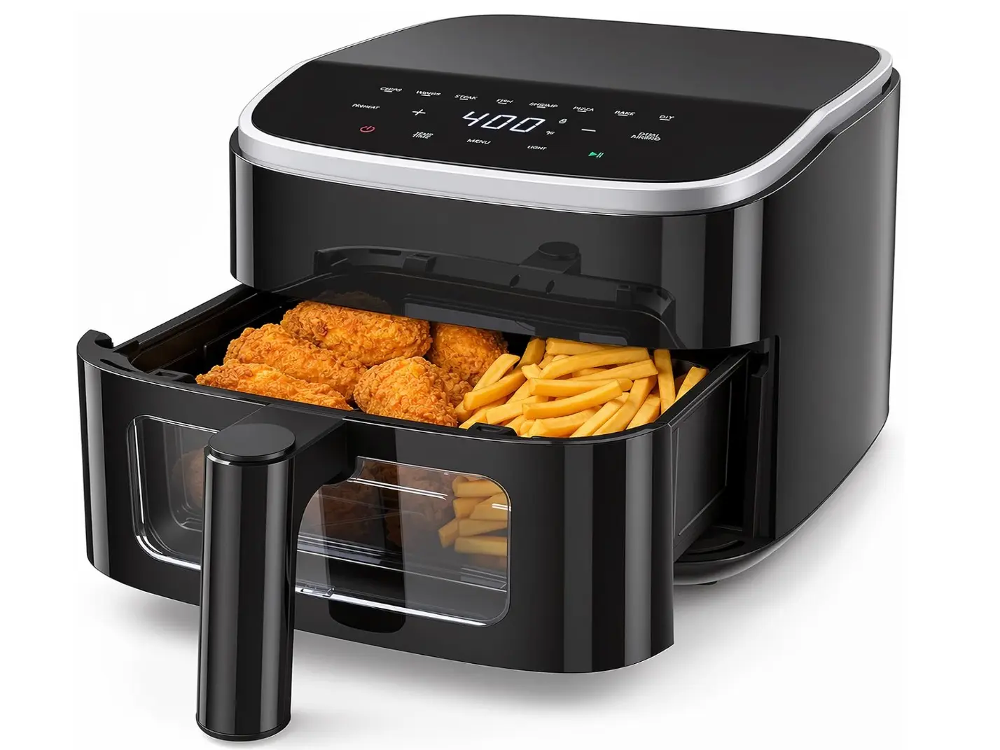 「Delicious Air Fryer」4QT Air Fryer with Window & Interior Light, 1500W Digital Touchscreen, 8 Presets, Shake Reminder, 400℉ Max Temp, Nonstick Dishwasher-Safe Basket – Black/White/Grey