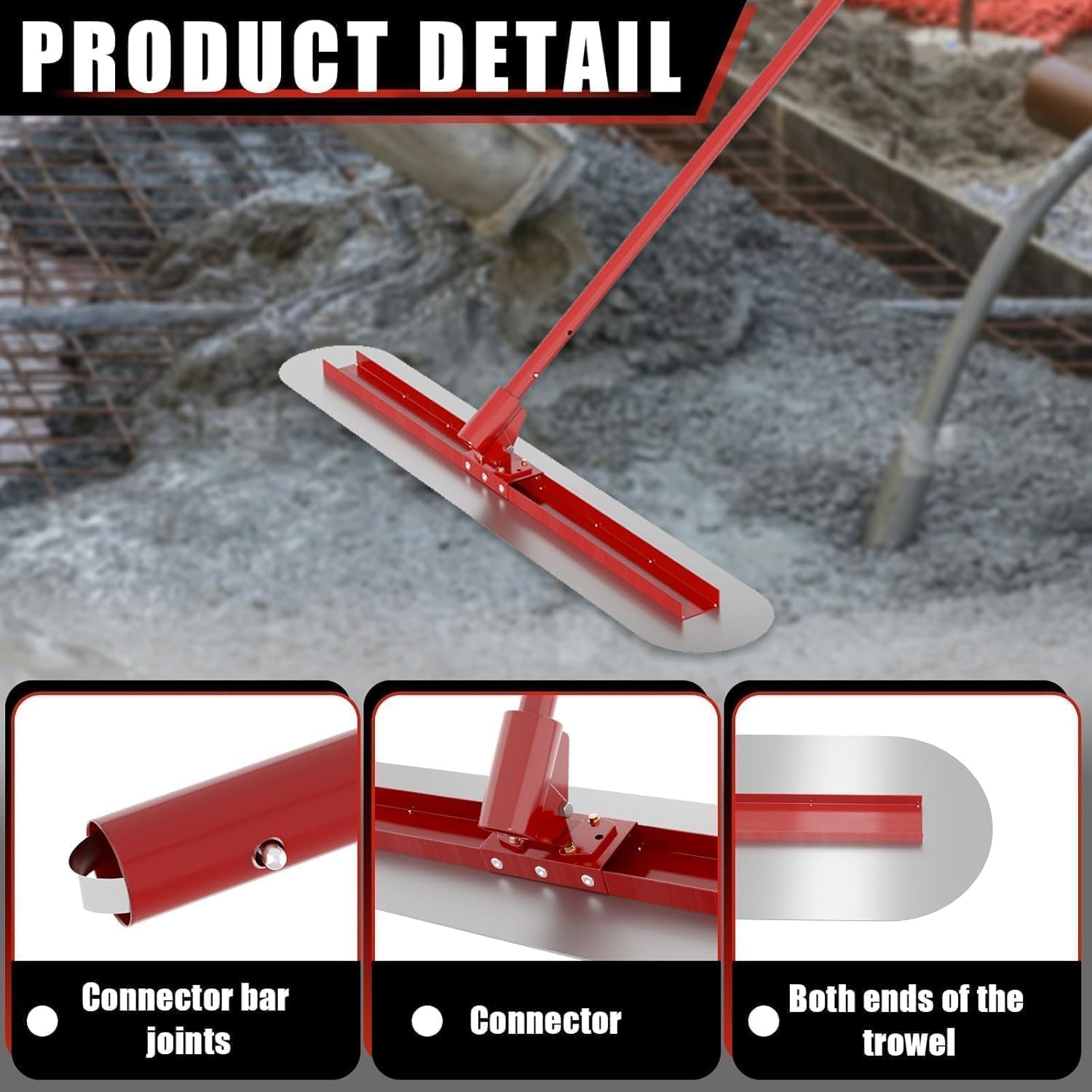 Bull Float Concrete Bull Float Tool Kit 48"x12" Fresno Round End Stainless Steel Board Kit Tool Cement Trowel Tools Float Bracket Concrete Tools Finishing With 48" Aluminum Alloy Handle x4