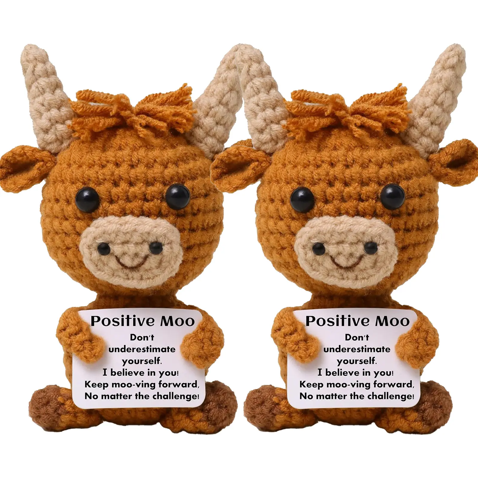 Mini Highland Cow & Smiley Face Knitted Wool Axolotl Toy, Crochet Doll with Positive Card, Emotional Support Cheer Up Keepsake Gift for Women, Festive Christmas Home/Party Supply