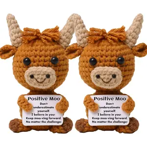 Mini Highland Cow Knitted Wool Axolotl Toy with Positive Card Creative Cute Crochet Doll Emotional Support Cheer Up Keepsake Gift for Friends Women Student Christmas