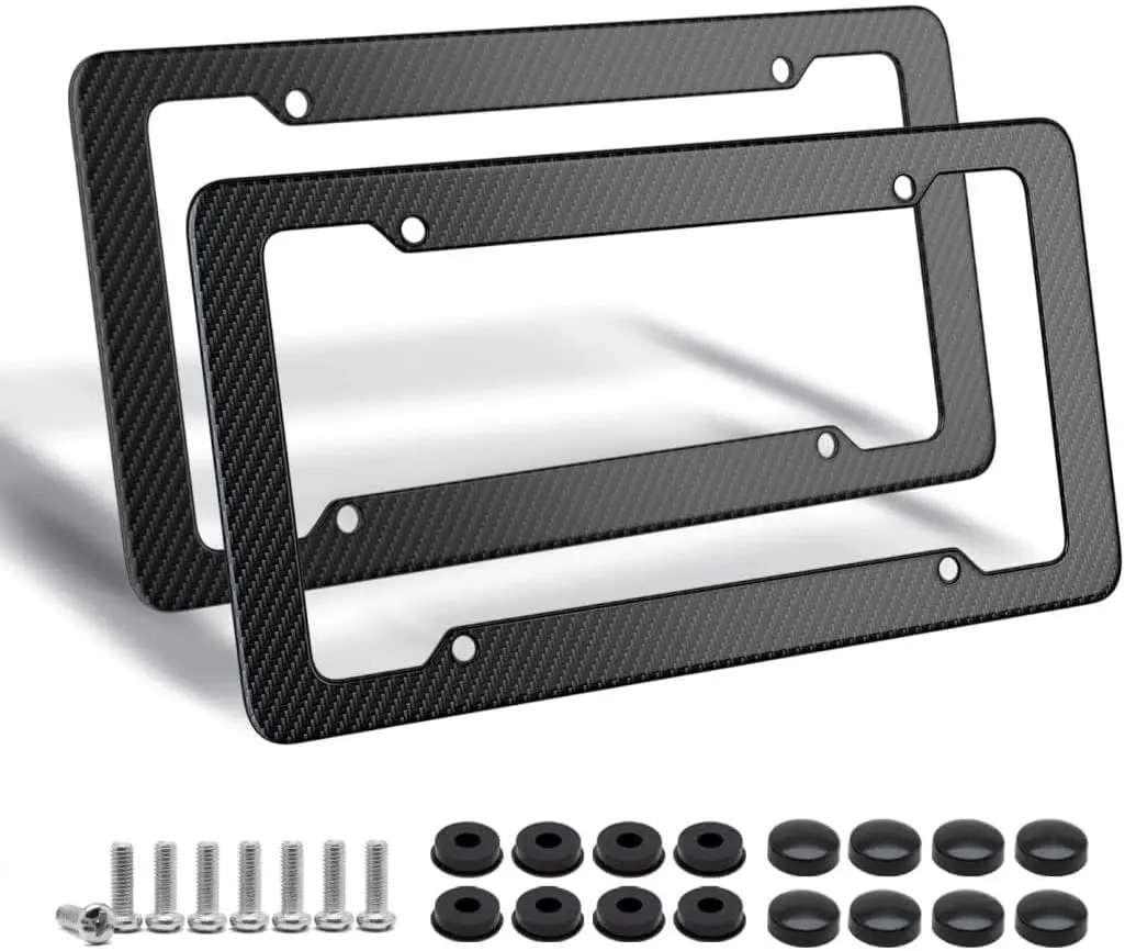 2 Pack Carbon Fiber License Plate Frame,   Plastic Number Plate Frame Print Carbon Fiber Pattern for Man and Women (with Fasteners and Screws)  Fathersdaygift