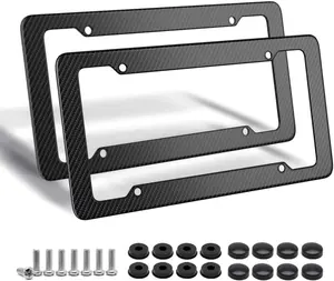2 Pack Carbon Fiber License Plate Frame,   Plastic Number Plate Frame Print Carbon Fiber Pattern for Man and Women (with Fasteners and Screws)  Fathersdaygift