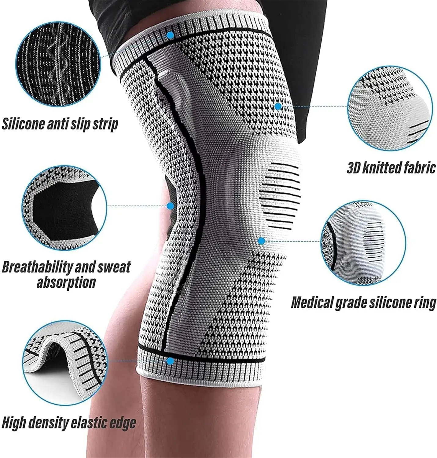 High-performance compression knee sleeve specially designed for meniscus tear, ACL injury, and joint pain recovery; it offers targeted compression to reduce swelling, speed up rehabilitation, and prevent further strain during movement