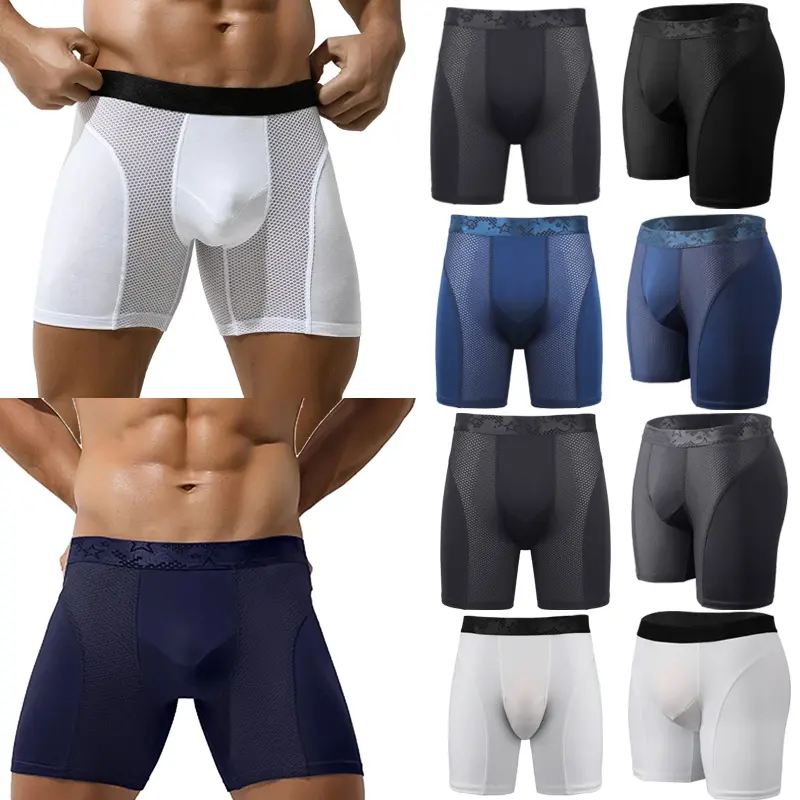 Men's 3-Pack Tagless Long Leg Boxer Shorts Underwear - Soft, Breathable, Lightweight, Elastic Compression Trunks - Plain Spandex Viscose Silky Fabric - Activewear, Sportswear for Athletic Use - Available in 3XL, Foldable Design
