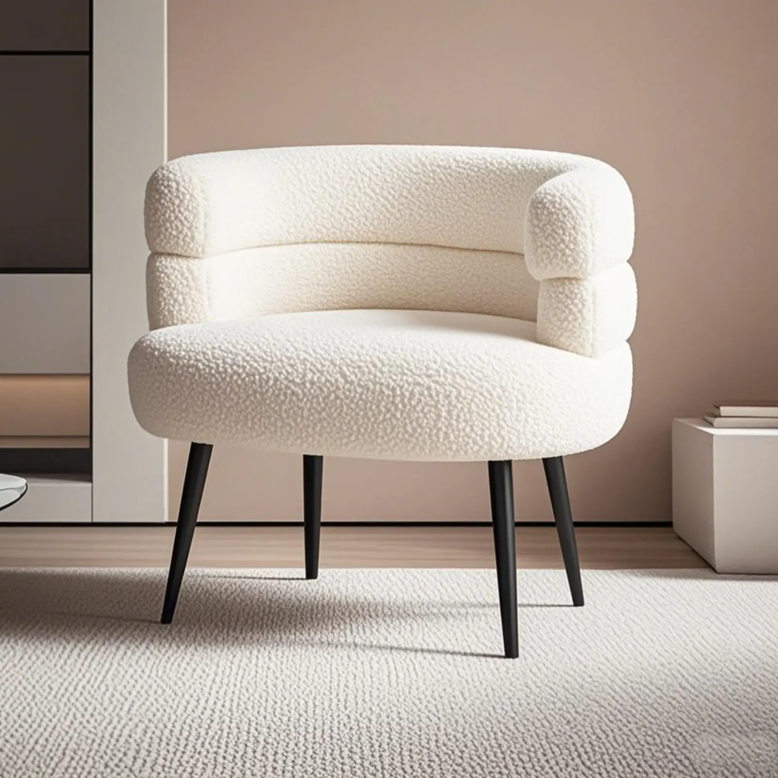 Makeup Vanity Chairs with Back,Office Desk No Wheels,Comfy Fabric Easy to Install for Living Room,Bedroom,Home,Office,Dressing Room-Beige White ebello  accent  chair cozy Teddy Fleece Dining Modern Leg
