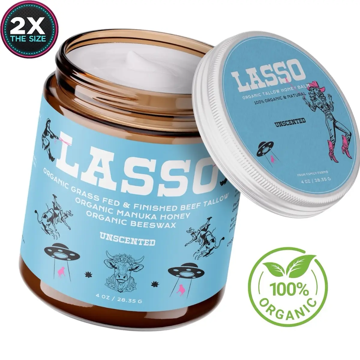 LASSO Organic Beef Tallow, Manuka Honey & Beeswax Balm 4oz Natural Face & Body M...