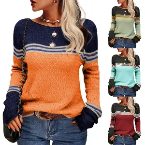 【US Shipping】Womens Fall Fashion 2025 Sweaters Colorblock Lightweight Striped Crewneck Winter Trendy Pullover Tops