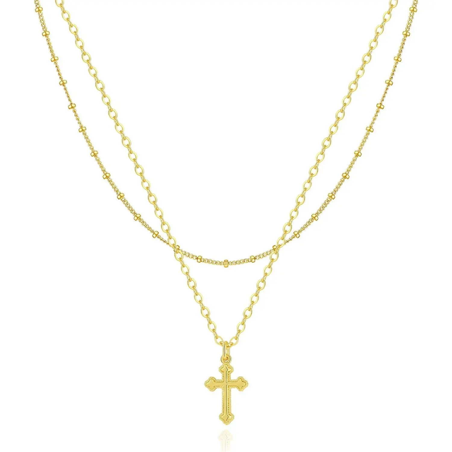 2 Layered Bead+Vintage Cross-GD