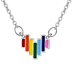 OIDEA Women's Rainbow Pride Heart Necklace, Stainless Steel LGBTQ Lesbian Heart Pendant, Equality Chain Jewelry Necklaces Gift, Rainbow Pride Necklaces