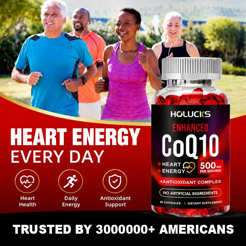 Enhanced CoQ10 500mg, with Citrus, Grape Seed, Turmeric, Amla Extract, Trans-Resveratrol, Garlic, Support Heart Health, Antioxidant, Energy Production, Coenzyme Q10 Dietary Supplement Capsules