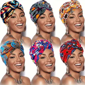 6 Packs African Women Flower Turban Headwrap, Pre Tied Knot Bonnet  Beanie Cap Head Scarf, Elastic Knot Hats For Outdoor Sports