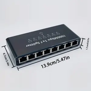 1x7 Gigabit Ethernet Splitter RJ45 Network Share Adapter Dual Ports for 1x1x7 Cable Black USB Powered Supports SmartThings Compatible with Laptop Tablet PC Modular Design for Easy Installation