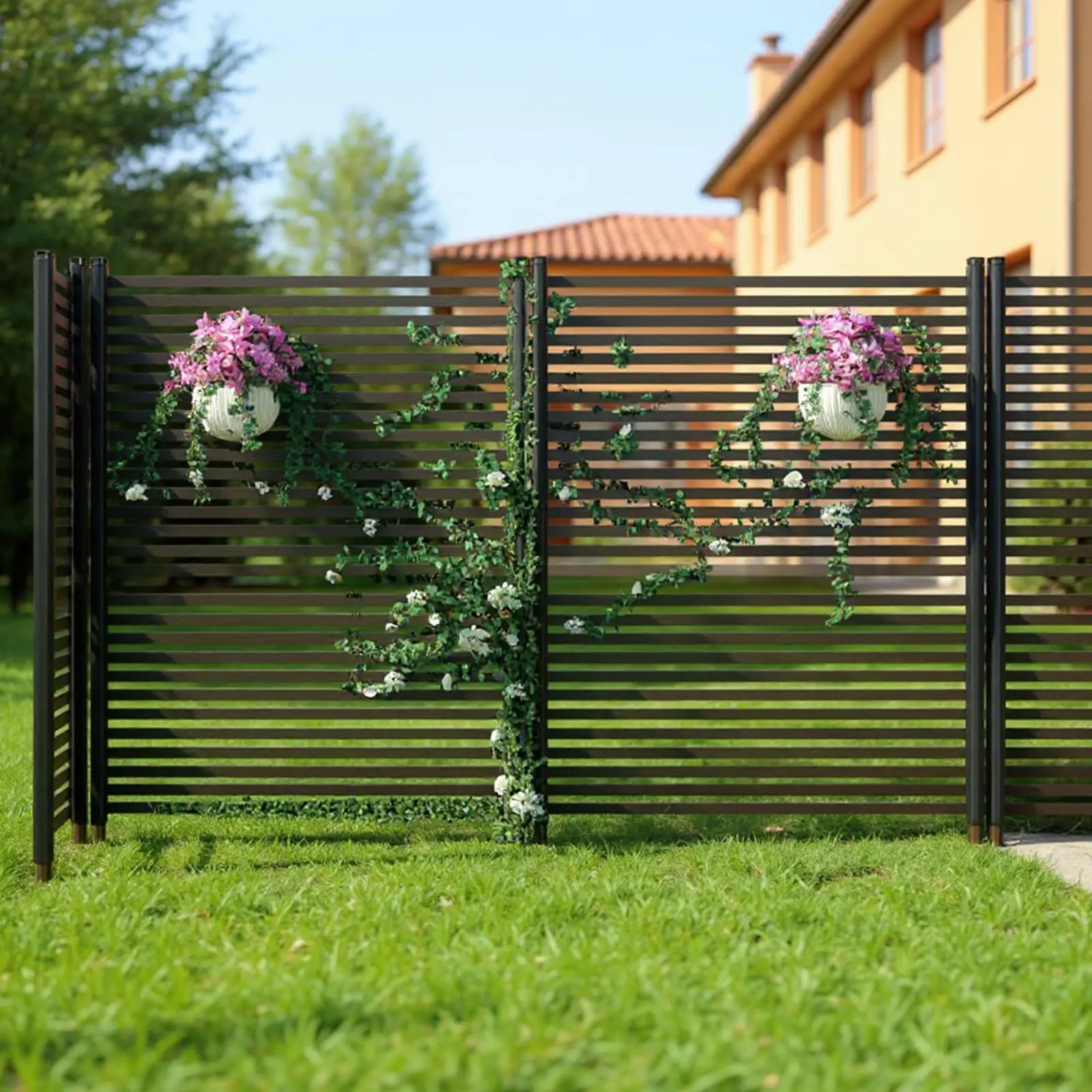 Rustproof Metal Privacy Fence Panels - Decorative 3-Panel Outdoor Screen Barrier - No-Dig, Easy Install, Freestanding for Garden, Yard Divider, AC Unit, Pool Equipment, Trash Can Enclosure