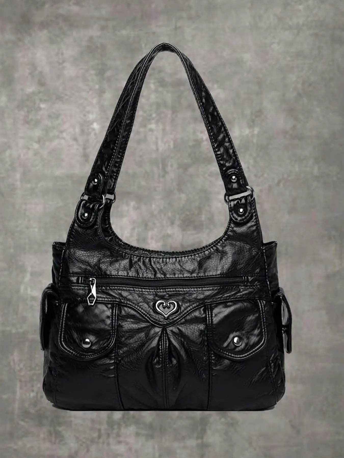 Women's Fashionable Plain Heart Decorated Tote Bag, Casual Large Capacity Shoulder Bag for Daily Used, Casual Trendy Versatile Fashionable Shopping Ba