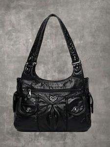 bags for women, fashionable plain heart decorated tote bag, leather satchel, gifts for girlfriend, casual large capacity shoulder bag for daily used, casual trendy versatile fashionable shopping bag, everyday bag, mother's day gifts