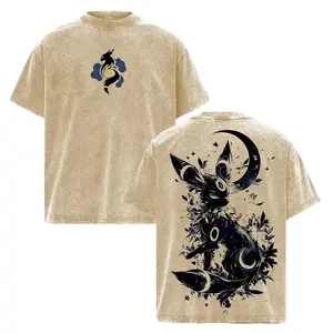 Umbreon T-Shirt – Pocket Monsters Vintage Oversized Heavy Cotton Acid Washed Anime Hoodie, Unisex Streetwear Graphic Top for Fans