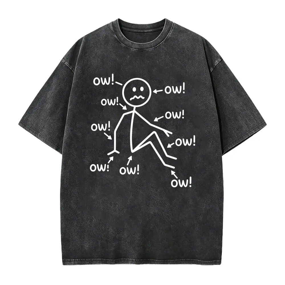 Chronic Pain Fibromyalgia Awareness Graphic Tee, All Over Ow Stick Figure Unisex Short Sleeve T-Shirt, Soft Crew Neck Casual Daily Top, Empathy Pain Sufferer Gift For Men Women, Minimal Funny Health Awareness Shirt Cotton Fabric