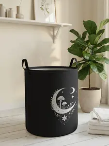 Moon Mushroom Printed Laundry Basket with Handle, Durable Foldable Home Storage Bin, Large Capacity Toy Organizer, All Seasons Use
