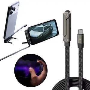 240W Fast Charging Cable with Built-In Foldable Phone Stand | USB-C T-Shaped Gaming Cable for iPhone 15+/Android