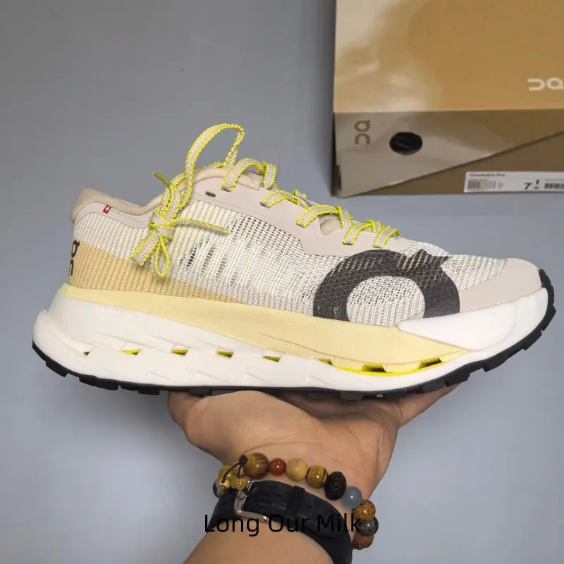 Off White Cream Yellow Neutral Tone Trail Cushion Running Sneakers, Soft Rocker Propulsion Midsole & Wear-Resistant Air Mesh, Warm Cream Pale Yellow Brightens Spring & Summer Outfits