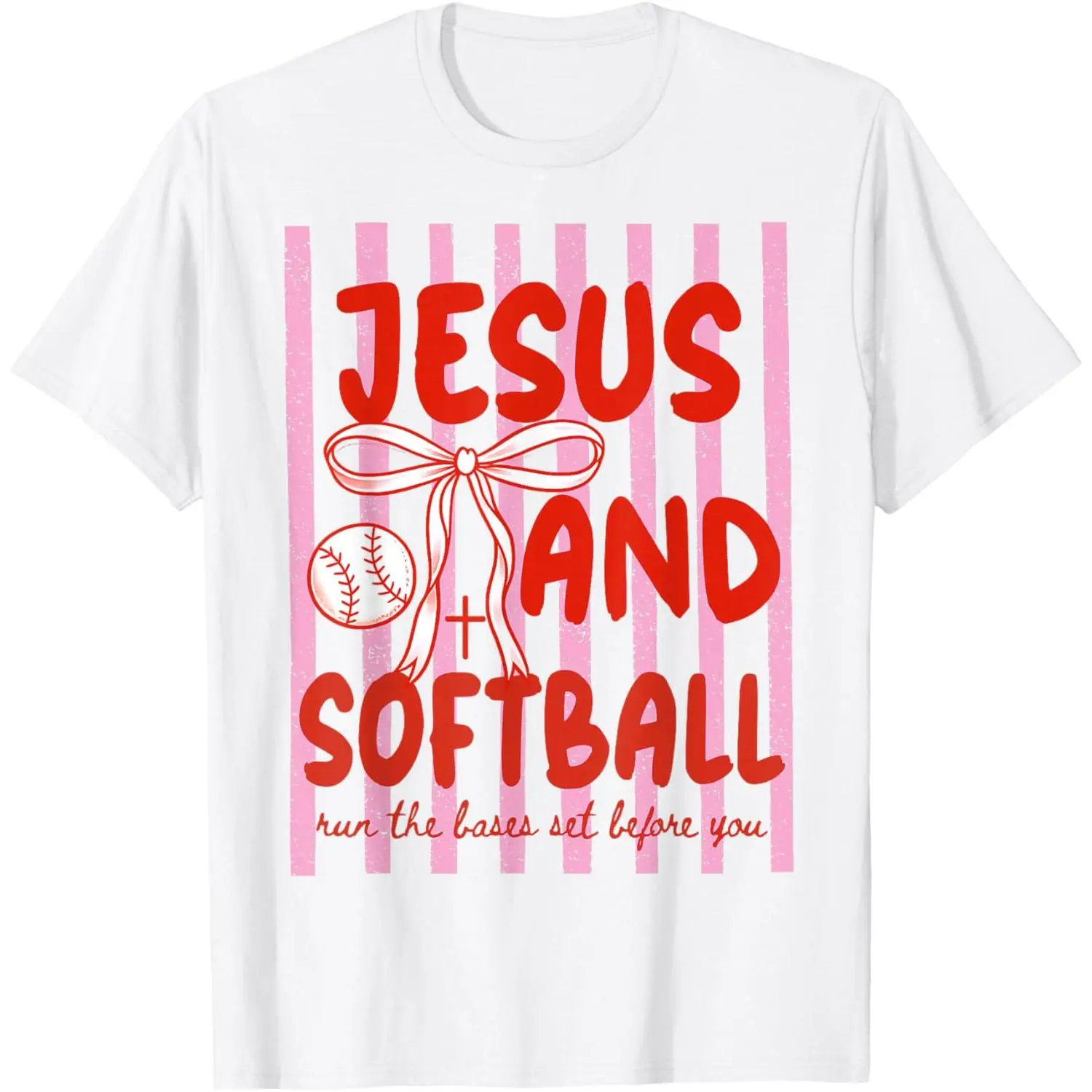 Jesus & Softball Graphic T-Shirt for Moms, Coquette Style Lightweight Cotton Blend Shortsleeve Game Day Print Tee, Prints, Original, Round Neck, Breathable, Casual, Comfortable, Fit, Everyday