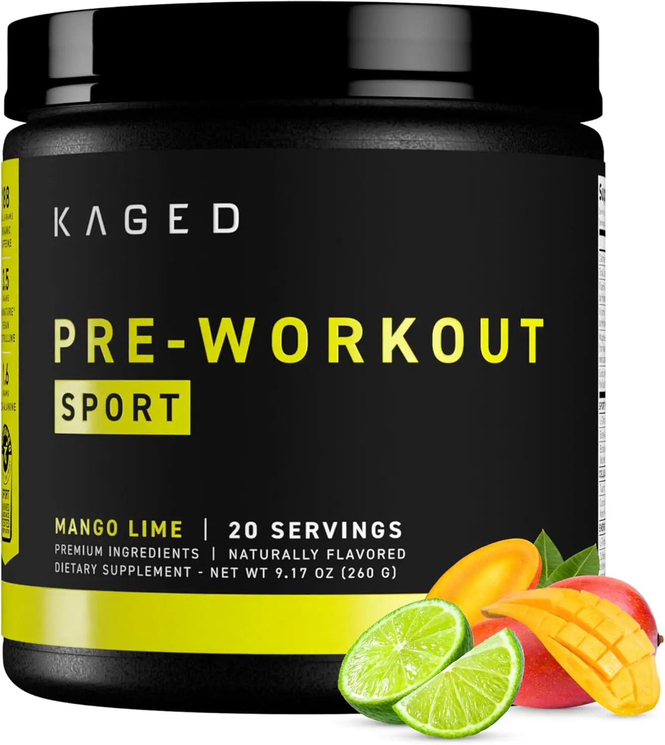 Sport Pre Workout Powder for Men and Women Mango Lime Sport Certified 188mg Caffeine Nitric Oxide Supplement Beta Alanine for Energy Weightlifting Cardio Endurance and Strength 20 Servings Fitness Performance Blend High Energy Training Support