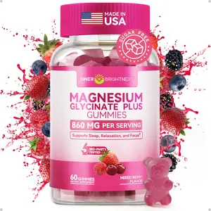 Inner Brightness Magnesium Glycinate Gummies Plus 860mg, Sugar-Free, Non-GMO, Contains Magnesium Taurate and Magnesium Citrate, for Sleep, Relaxation & Focus, Magnesium Gummies for Adults & Kids, Mixed Berry Flavor, 60 Gummies
