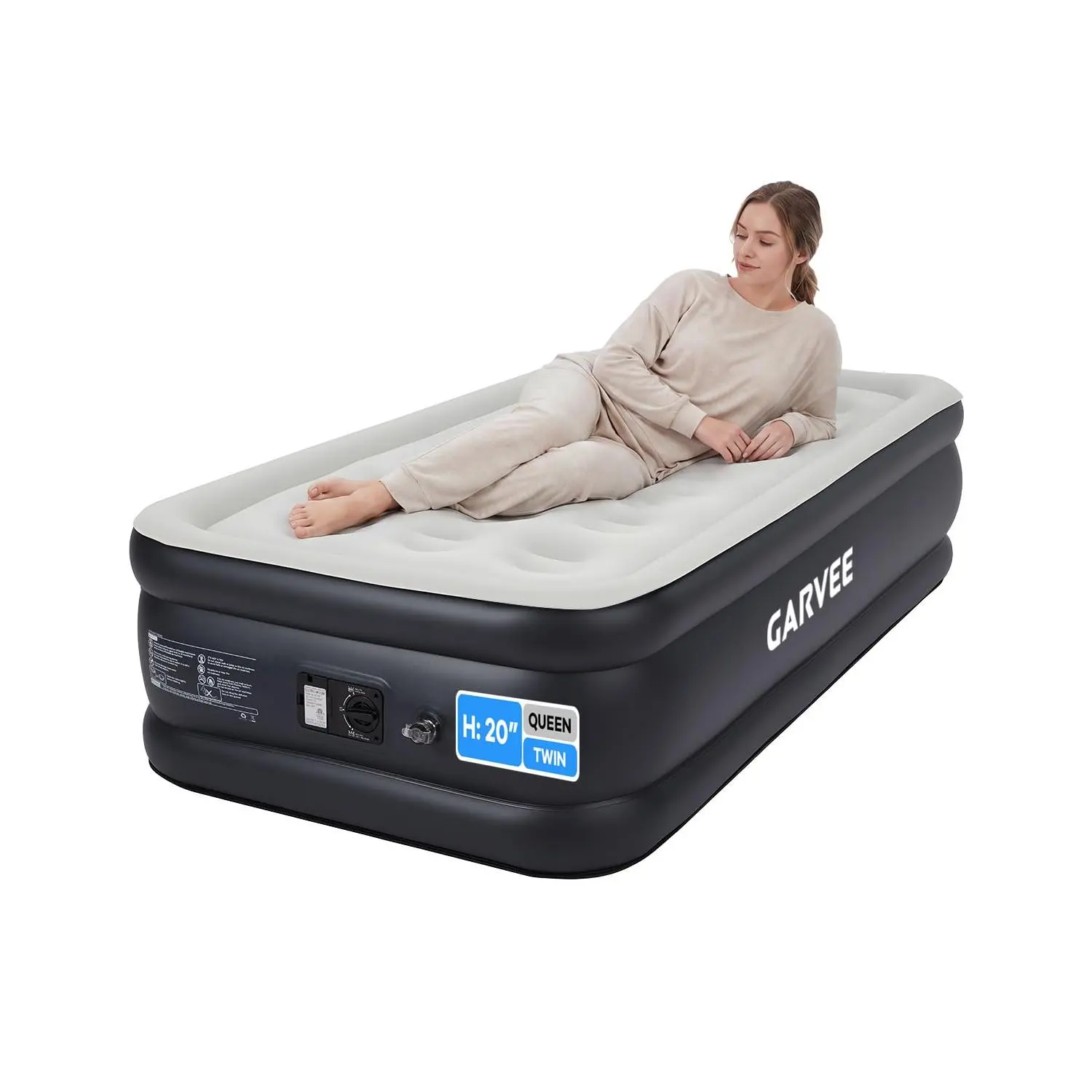 Air Mattress with Built in Pump, Self Inflatable Mattress in 3 Mins, 20" Raised Blow Up Mattress, Portable Air Bed for Home, Guest&Travel, Full Size Air Mattress for Adults 300lb Max, Twin