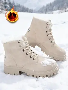 Women's Fashionable Contrast Faux Fur Label Patched Design Ankle Boots, Casual Warm Lace Up Snow Boots for Fall & Winter, Female All-match Trendy Shoes for Daily Wear, Footwear