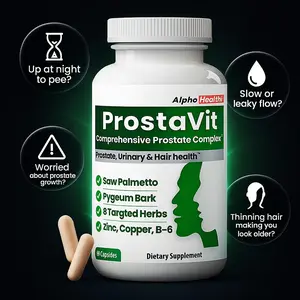 AlphaHealth ProstaVit Best Prostate Supplements - 60 Capsules with Saw Palmetto, Pygeum Bark, Pumpkin Seed Extract, Beta-Sitosterol, Stinging Nettle, Selenium & 14 Herbal Blend for Urinary & Hair Health-Non-GMO, Gluten-Free, USA Manufactured-Vitamin