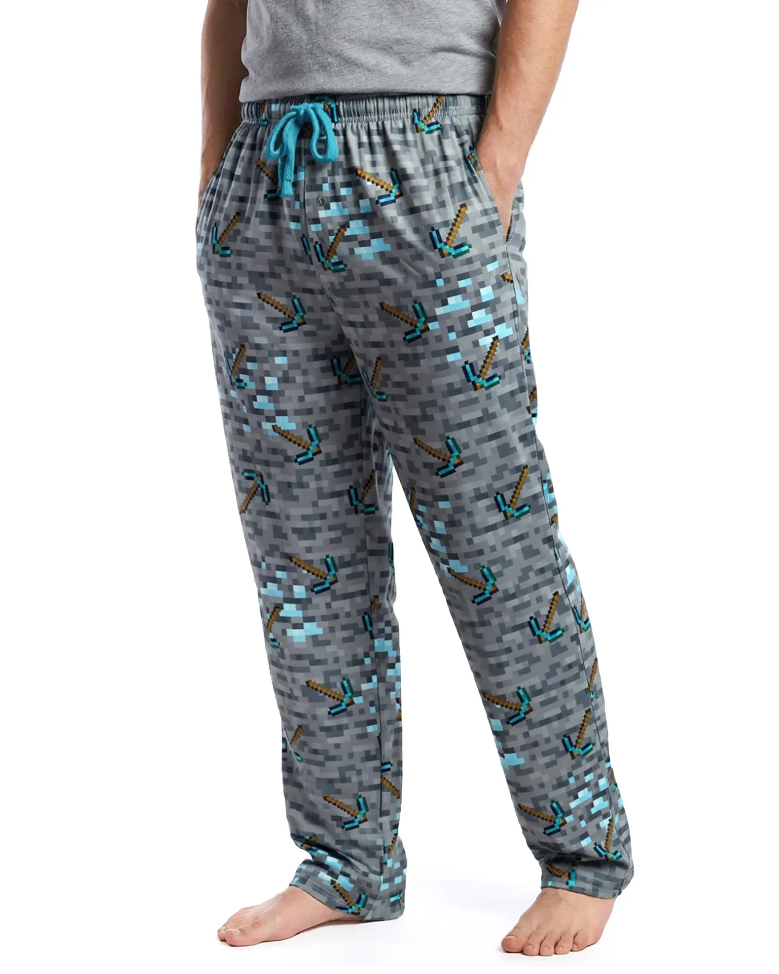 Minecraft Pajama Pants For Men - Super Soft And Comfy Diamond Pickaxe Design Adult Lounge Sleep Bottoms