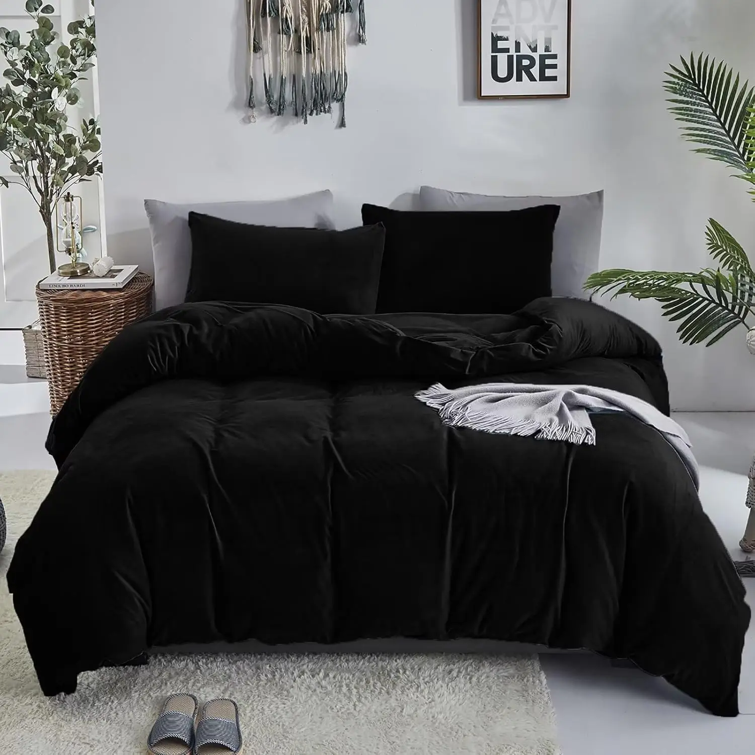 Black Velvet Comforter - King Flannel Comforter 3 Warm Black King Flannel Comforter Winter