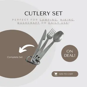 Stainless Steel Cutlery Set with Snap Hook for Camping or Daily Use