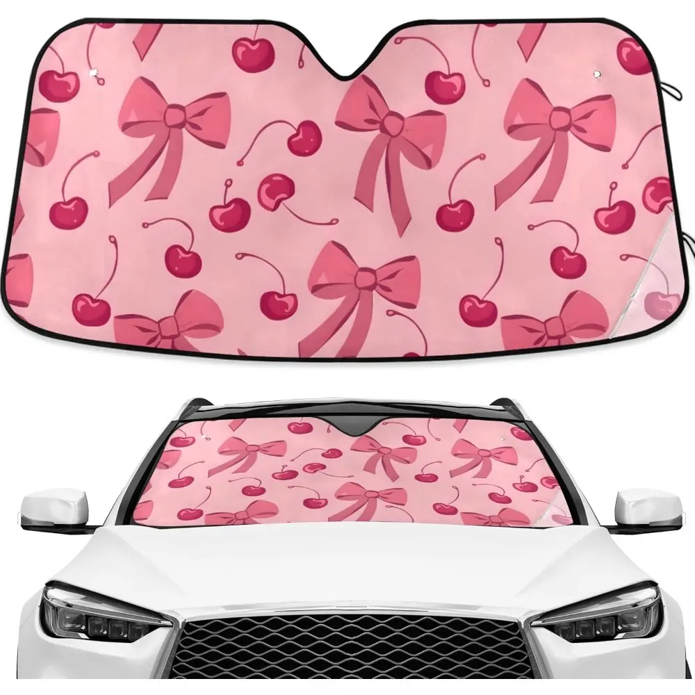 Bow Cherry Pink Auto Windshield Sun Shade-UV Ray Blocking, Accordion Folding Sun Reflector for Cars, Trucks & SUVs-Keeps Vehicle Cool