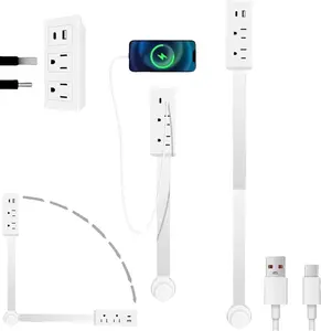 Expandable and Rotating Outlet Features USB-A, USB-C, and 2 Ac Outlets, Extendable Outlet Plug Extends 17"-27" , 180° Swivel, Socket Extender for Behind Couches Nightstands